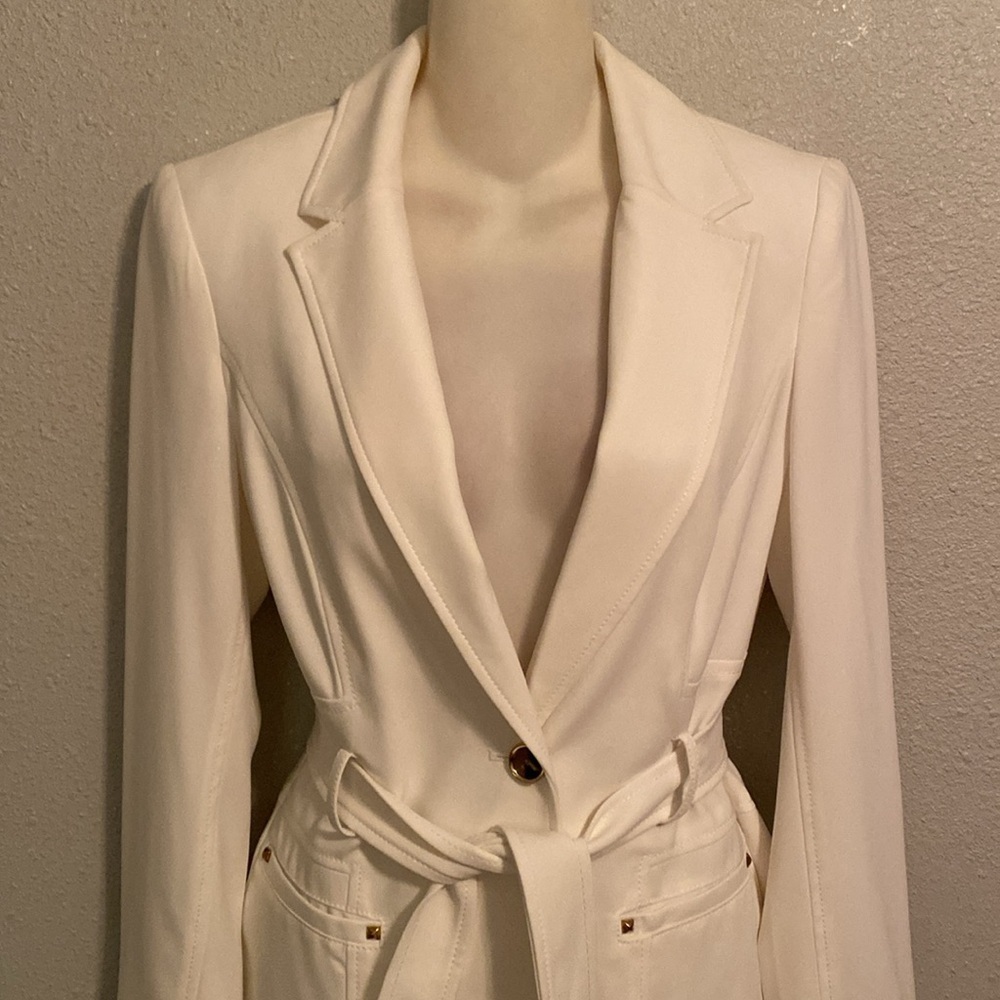 NWT Cache white stretch fitted tailored look belted blazer jacket 4 - Picture 3 of 10